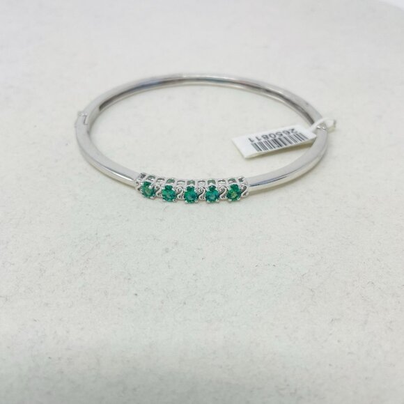 KARIS Collection Lab Created Emerald Platinum Bond Brass Bangle Bracelet 5058 - Picture 1 of 5